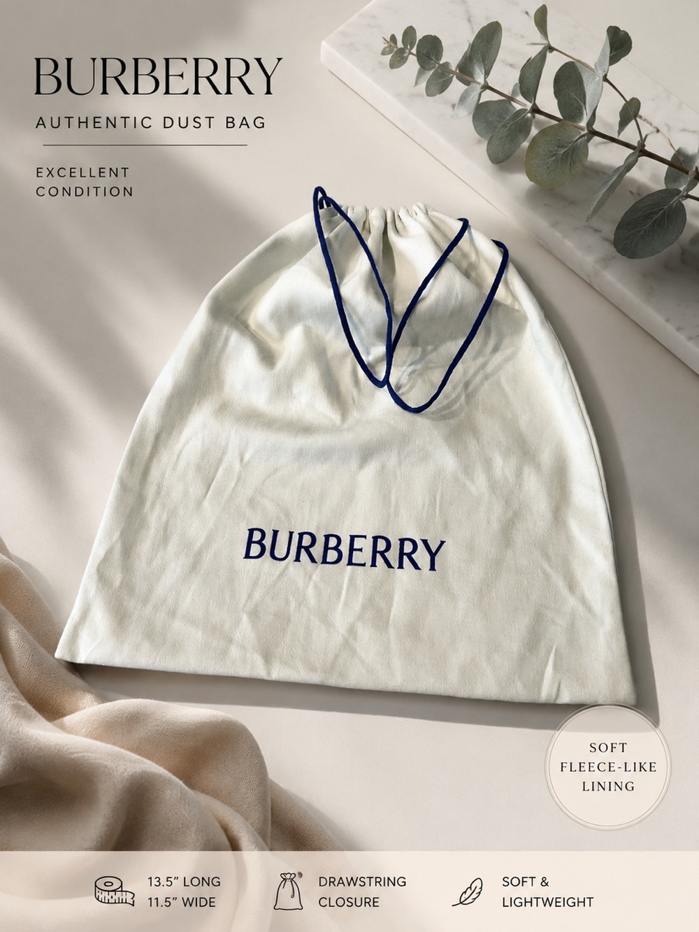 Burberry Authentic Dust Bag – Soft Fleece-Lined Drawstring Storage Bag